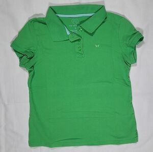 Green Half-Button Down Collar Short-Sleeve Shirt